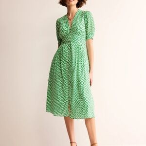 Boden Vibrant Green Patterned Midi Dress